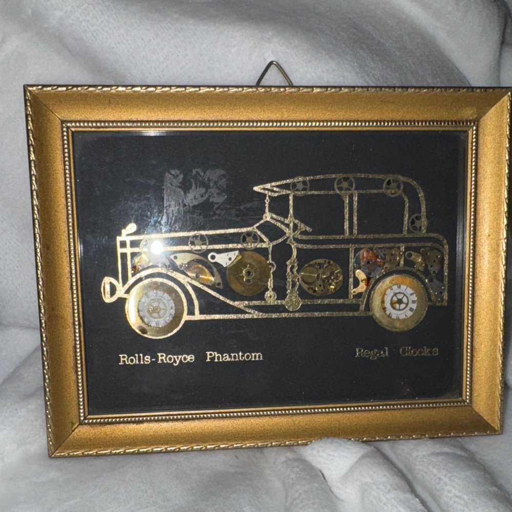 Vintage Regal Clocks Rolls-Royce Phantom Watch Part Art Collage Framed Wall Deco